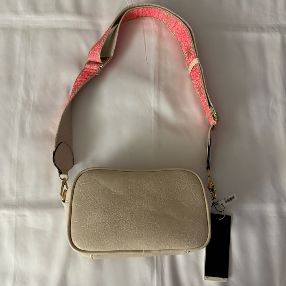 NWT Le Miel Vegan Leather Crossbody in Sand w/ Patterned Adjustable Strap